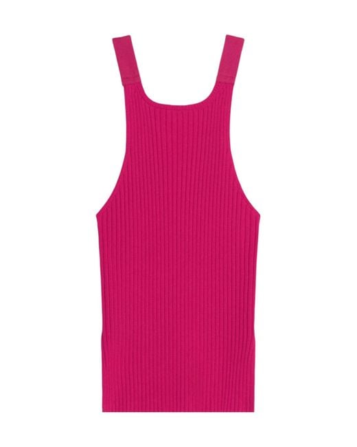 Helmut Lang Pink Side-Slit Ribbed-Knit Tank Top