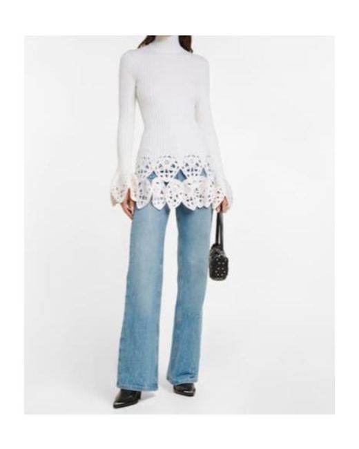 Rabanne White Crochet-Trimmed Wool-Blend Top