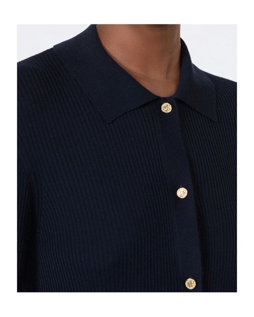 Max Mara Blue Collared Long-Sleeved Knit Sweater