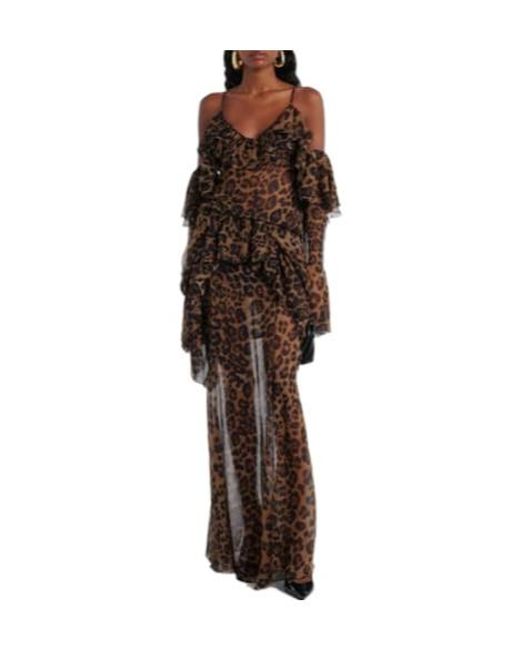 Blumarine Brown Leopard-Print Silk Crepon Maxi Skirt