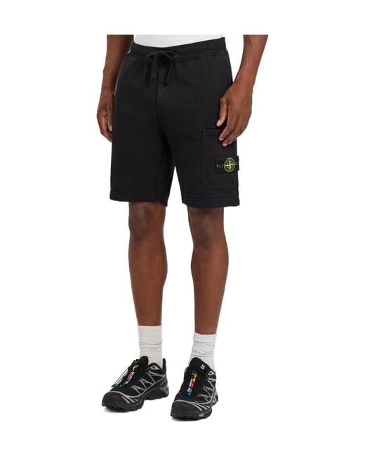 Stone Island Black Solid Colour Logo Cotton Shorts for men