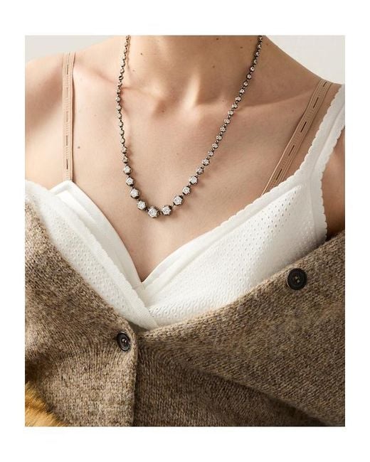 Miu Miu Metallic Metal Necklace With Crystals