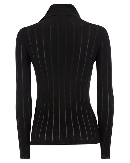 Max Mara Black Long-Sleeve High-Neck Top