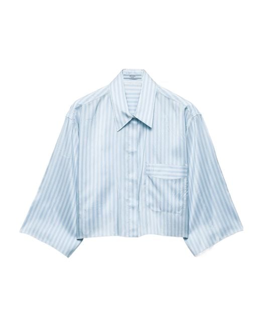 Prada Blue Striped Patch-Pocket Shirt