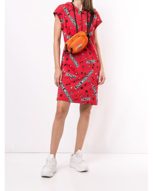 Moschino Red Classic Printed Hooded Dress