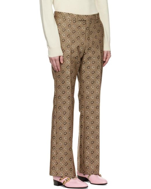 Gucci Brown All-Over Horsebit Embroidery Trousers for men