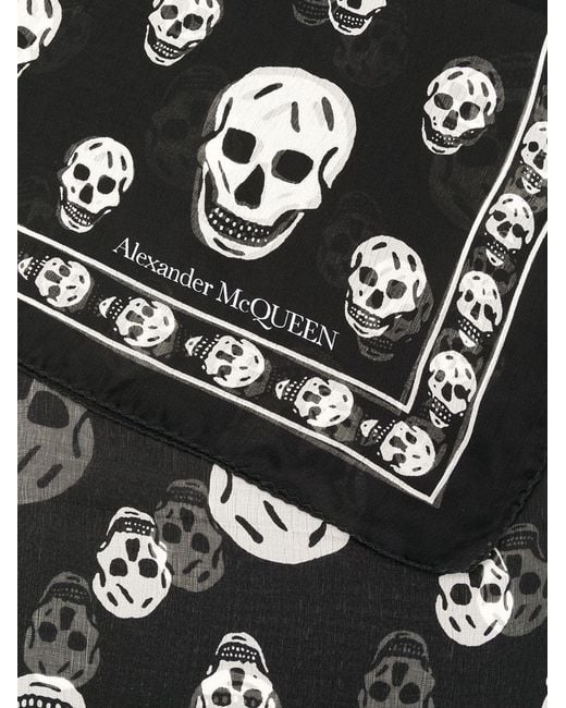 McQueen Black Skull Printed Finished Edges Scarf