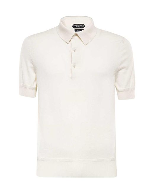 Tom Ford White Short-Sleeve Knitted Polo Shirt for men