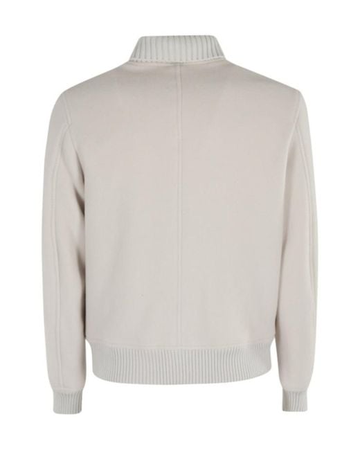 Eleventy White Ribbed Collar Bomber Jacket for men