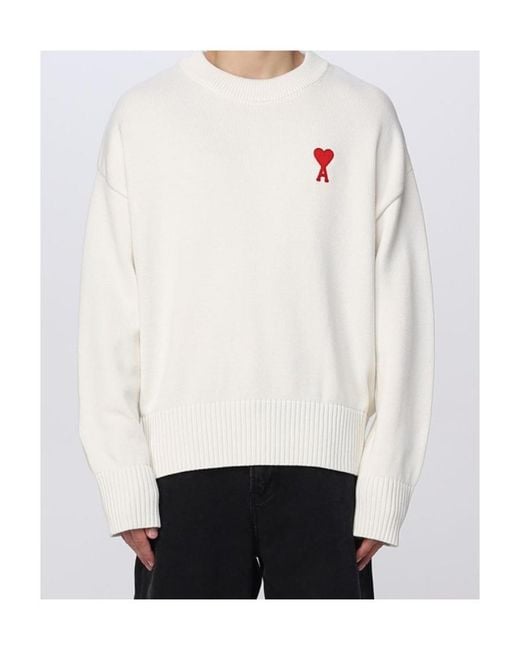 AMI White Ami De Coeur Intarsia-Logo Jumper for men