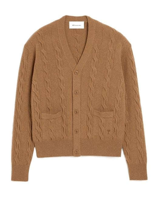 AMI Brown Cable Wool Cardigan for men