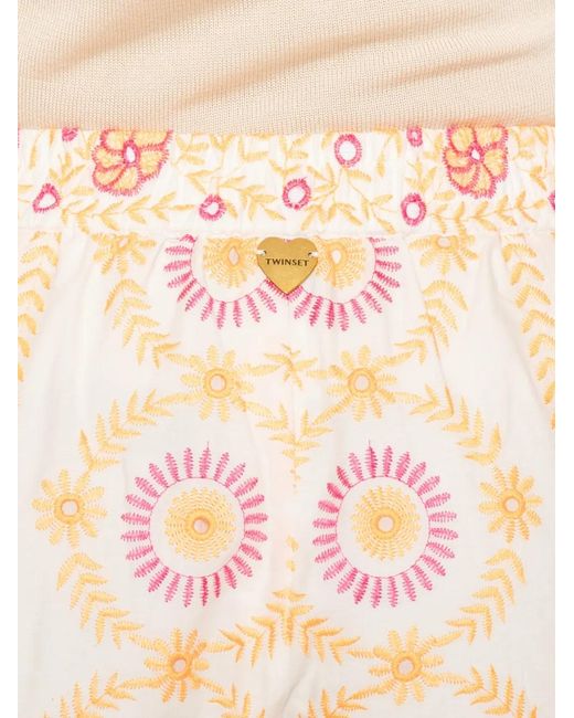 Twinset Natural Floral-Embroidered Shorts
