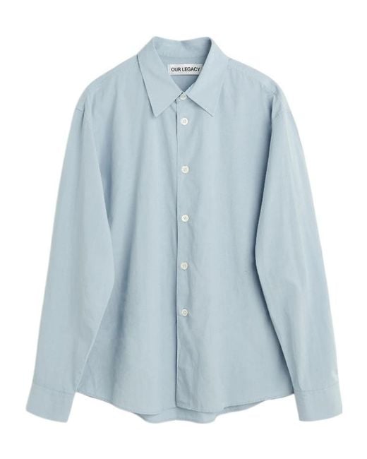 Our Legacy Blue Long-Sleeved Curved Hem Shirt for men
