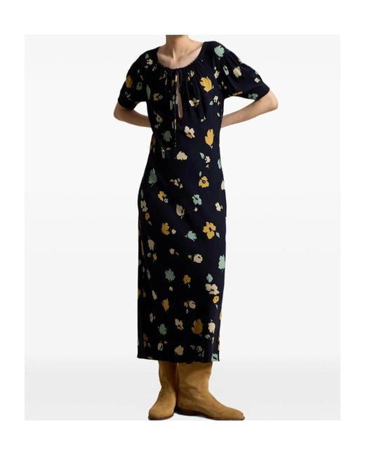 Polo Ralph Lauren Black Floral Keyhole Midi Dress