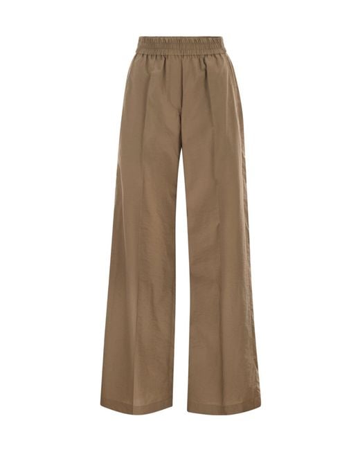 Brunello Cucinelli Natural Pleated Wide-Leg Pants