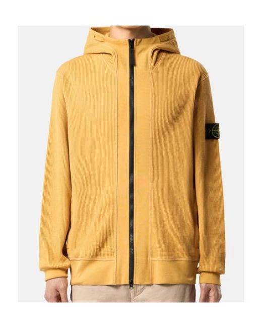 Stone Island Yellow Zip-Up Knitted Hoodie for men