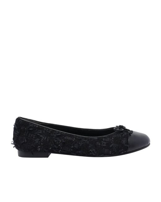 Tory Burch Black Bow Detailed Cap-Toe Ballet Flats