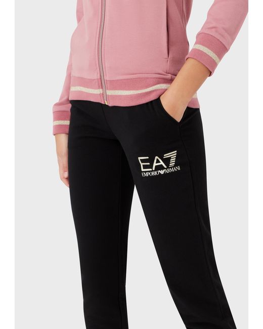 EA7 Pink Hooded Zippered Sweatshirt And Sweatpants Set
