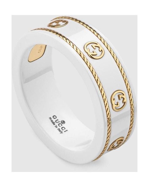 Gucci White Icon Ring With Interlocking G