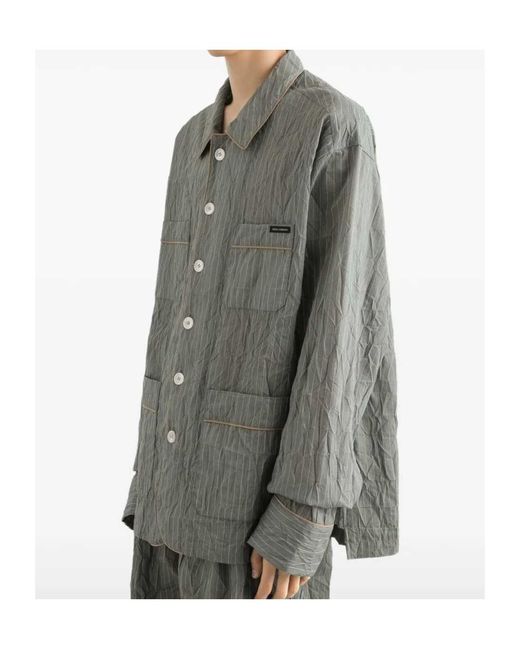 Dolce & Gabbana Gray Crinkled Stripe Shirt for men