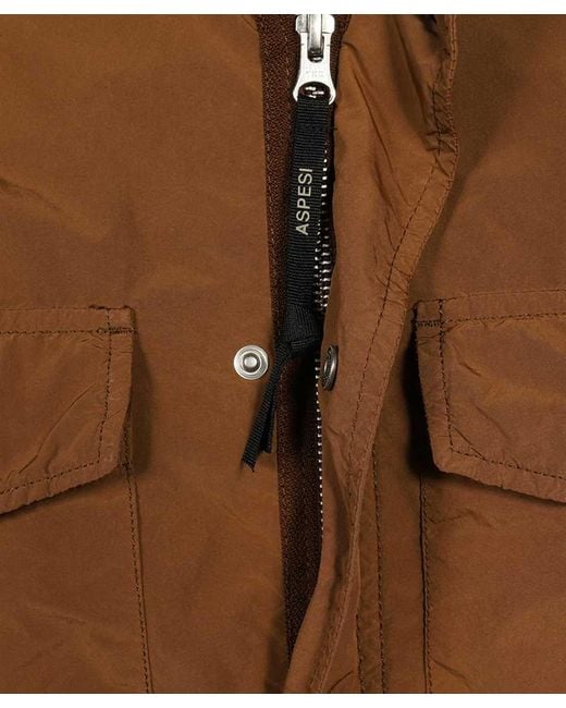 Aspesi Brown Multi-Pocket Hooded Coat for men