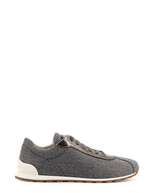 Brunello Cucinelli Gray Lace-Up Low-Top Sneakers