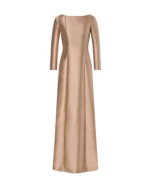 Alberta Ferretti Natural Long-Sleeved Mikado Evening Dress