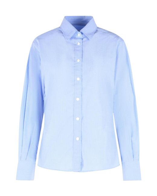 Closed Blue Asymmetric Hem Button-Up Shirt