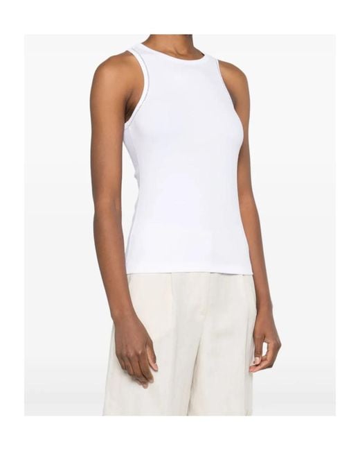 Peserico White Beaded Trim-Detail Sleeveless Top