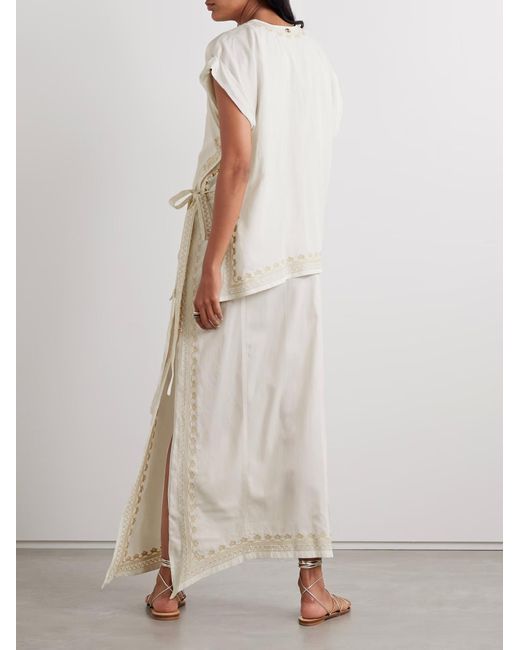 Rabanne White Embroidered Layered Twill Midi Dress