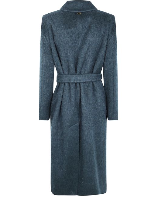 Twinset Blue Self-Tie Belted Double-Breasted Coat