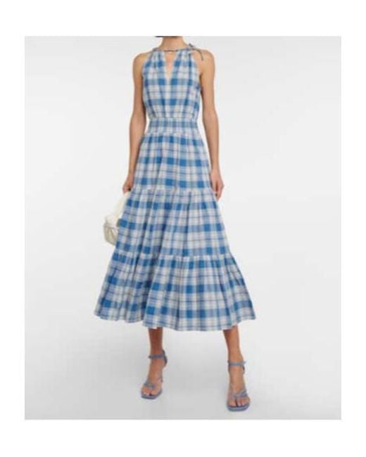 Polo Ralph Lauren Blue Checked Cotton Maxi Dress