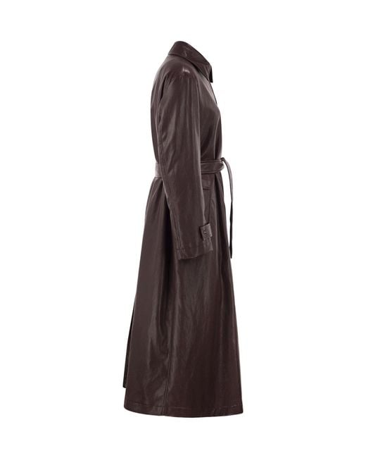 Herno Brown Long Belted Leather-Effect Coat