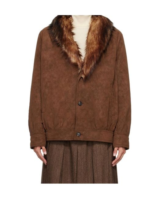 MM6 by Maison Margiela Brown Faux-Fur Collar Sports Jacket