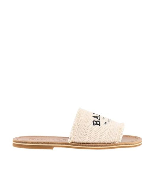 Bally White Logo-Embroidered Slide Sandals