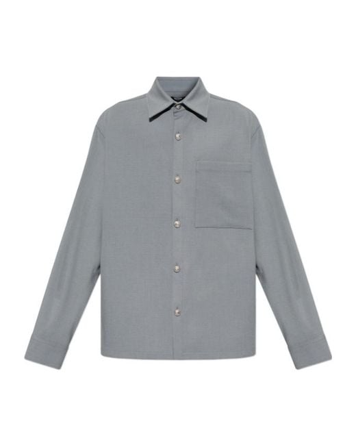 Balmain Gray Embossed Button Straight Hem Shirt for men