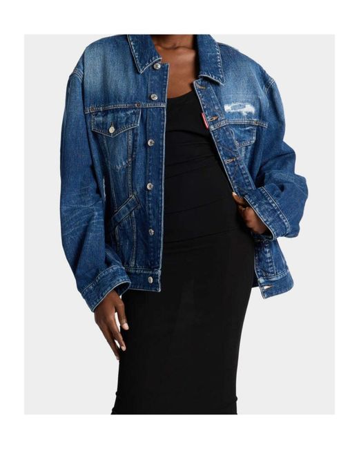 DSquared² Blue Weathered Suede Oversized Jean Jacket