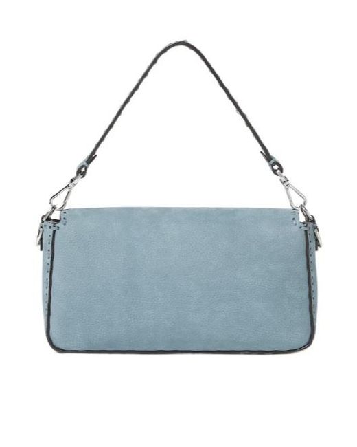 Fendi Blue Aguette Mercury Nubuck Leather Selleria Bag With 612 Hand-Sewn Topstitches