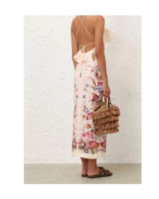 Zimmermann Pink Patience Frill Vanilla Floral Midi Dress
