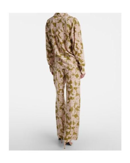 Victoria Beckham Metallic Printed Gathered Silk Blouse