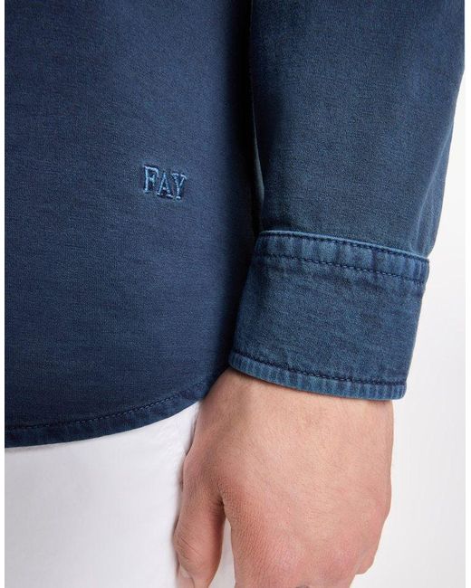 Fay Blue French Collar Logo Shirt for men