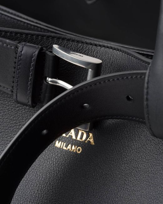 Prada Black Buckle Leather Bag With Belt for men