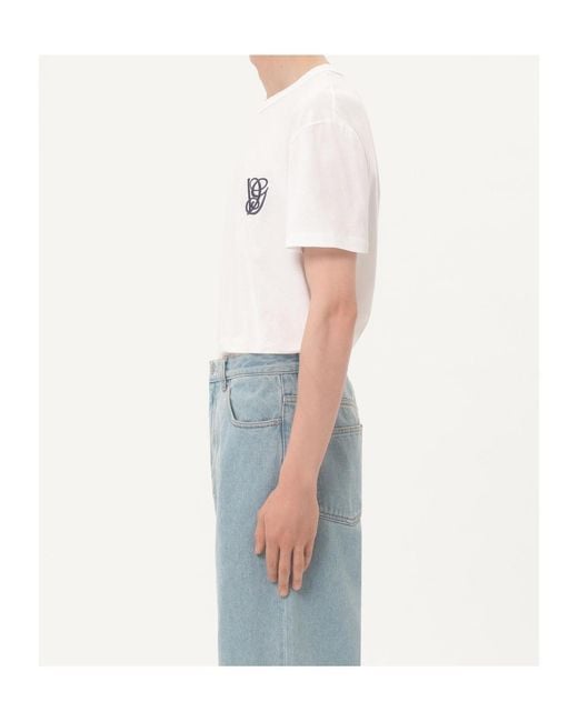 Valentino White Logo Embroidered Crewneck T-Shirt for men