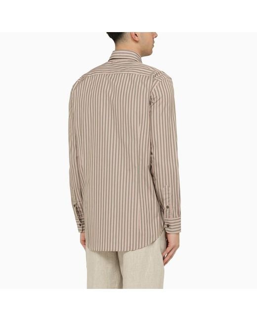 Etro Natural Pegaso Embroidered Striped Shirt for men
