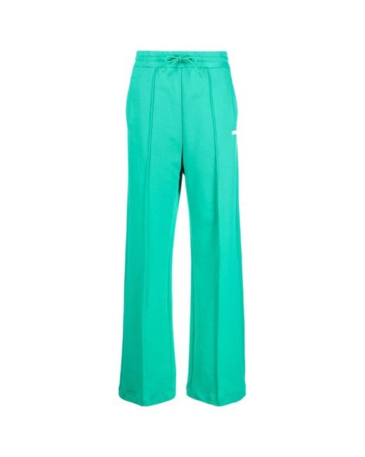 MSGM Green Logo Printed Drawstring Trousers