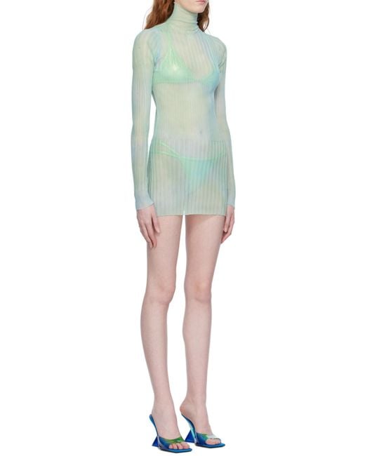 Off-White c/o Virgil Abloh Blue Tie-Dye Sheer Minidress