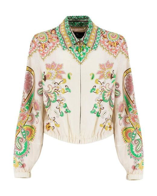 Etro Green Pattern-Printed Zipped Jacket