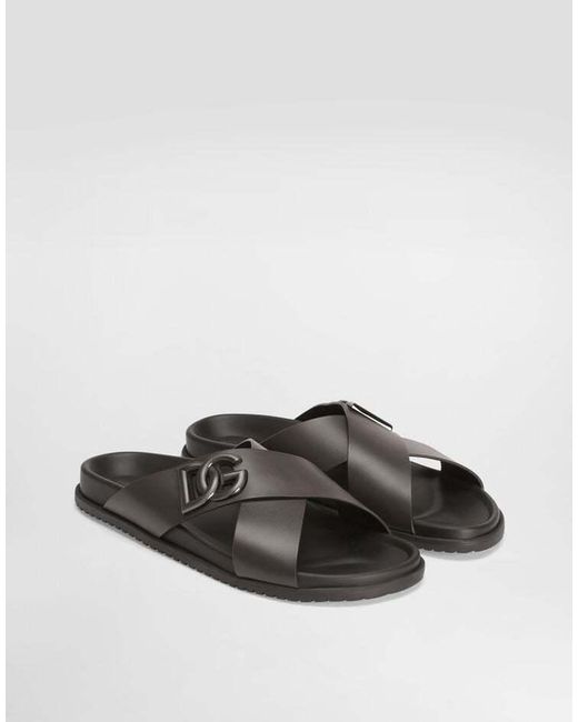 Dolce & Gabbana Brown Dg Logo Plaque Sandals for men
