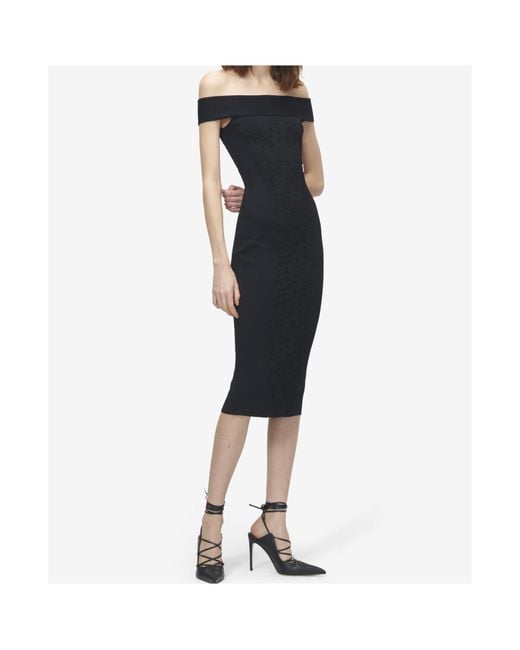 McQueen Black Stretch-Jacquard Midi Dress