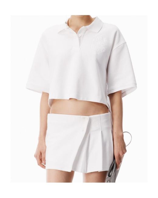 Alexander Wang White Cropped Piqué Polo T-Shirt
